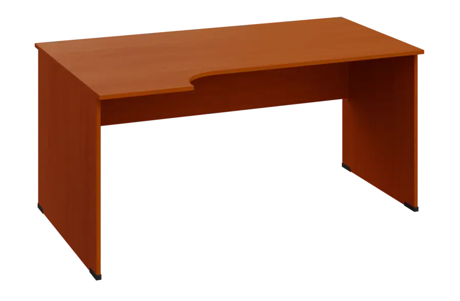 ERL 28 - 164 stůl kancelářský, rohový, levý, dřevěná podnož, deska 25 mm, široký 1600 mm, třešeň šumavská